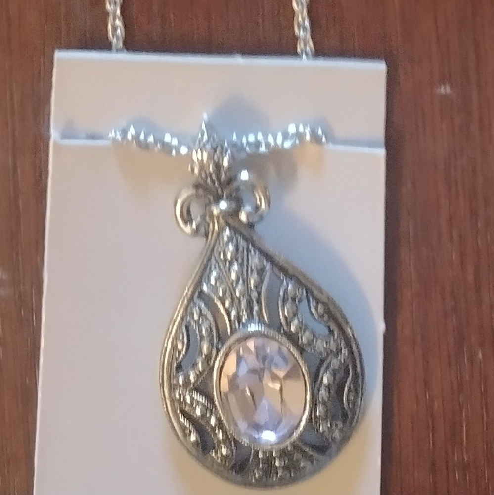 Vintage 1990s  24' Sterling Silver Avon necklace Faux Amtheyst - Picture 3 of 6